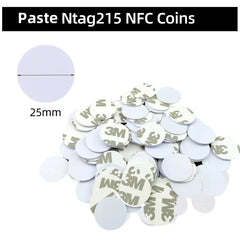 5YOA 50/30pcs NFC Coin Ntag215 TAG Key 13.56MHz 215 Card Universal Label RFID Ultralight Tags Labels 25 mm diameter Round Box