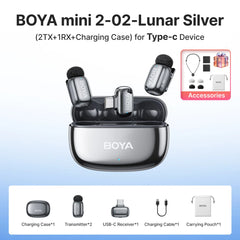 BOYA Mini 2 Wireless Lavalier Microphone AI Noise Reduction Mini Mic for iPhone 6-14/15-17 USB-C Android Phone Video Recording