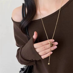 Vintage Leather Brown Stone Sun Pendant Beaded Choker Clavicle Chain Necklace For Women Unique Y2K Personalized Grunge Jewelry