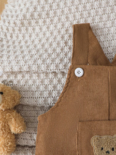 Corduroy Baby Boy Pants with Cute Bear Pattern And Pocket Design Casual Comfortable All-Season Adjustable Waist Bib Overalls