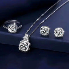 3pcs Set Luxury Brand Shiny Geometric Square Zircon Necklace Earring