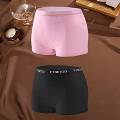 FINETOO 2Pcs/Set Low Waist Women's Underwear Cotton Boxer Plus Size Short Pants For Lady Sexy High Stretch Underwear S-XXL Brief
