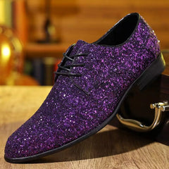 Luxury Men Dress Shoes Gold Silver Sequin Wedding Shoes High Quality Lace-Up Oxford Shoes Fashion Designer Men Flats Large Size
