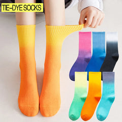 New Tie-Dye Gradient Color Crew Socks Mid-Calf Socks Unisex Fashion Daily Street Skateboard Socks Breathable Couple Sports Socks