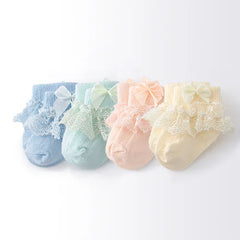 Lawadka 4Pairs/lot Newborn Baby Socks For Girls Cotton Lace Infant Girls Sock Princess Bow Toddler Baby Girls Socks Spring 0-24M