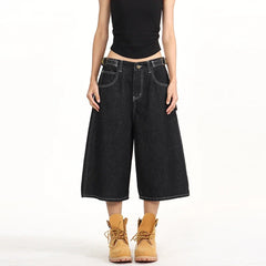 American Retro Baggy Wide Leg 3/4 Length Jean Women Y2K Vintage Spring