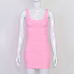 Beaukey New Trendy Pink Ginger Bandage Mini Party Dress Women Quality