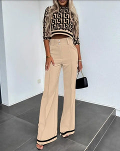 Casual Long Sleeve Shirt Pants Set Office Lady Spring Autumn Fashion