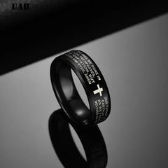 UAH Fashion 316L Stainless Steel rings for men and women Bible Lord's Prayer Cross Rings Punk Fashion Men Gift Jewelry Rings