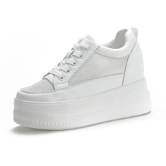 Fujin 9cm Women Shoes Sneakers Platform Heel Height Increased Wedge Pumps White Sneakers Shoe Breathable Heels for Women