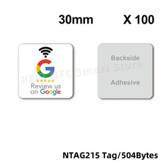 NFC215 Google Review Stickers 504Bytes 30mm Waterproof NFC Review Sticker Review Us on Google Sticker 13.56MHz NFC Tags Stickers