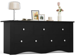 5 Dresser for Bedroom,TV Stand for Living Room, Black| 52" Wood Dresser, Chest of Drawers, for TV up to 65 inch,15.7Dx52Wx23.2H