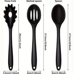 1/3-Piece Silicone Cooking Spoon Set - Heat-Resistant, Large Slotted & Solid Spoons for Non-Stick Cookware, Mixing & Filling