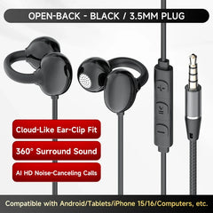 Hellodigi Wired Earphones With Microphone Ear Clip Wired Earbuds 3.5mm/Type-C Plug for PC Laptop iPhone 15 Samsung HIFI Earsets