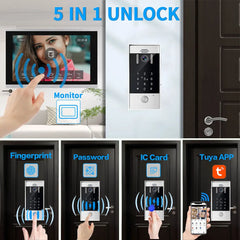 WiFi Video Doorbell System 4 Wire 10inch 1080P Doorphone Fingerprint Password Door Camera Video Intercom W/ Electric Strike Lock