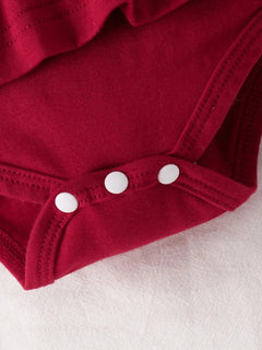 Baby Girl Red Polo Dress Set, Short-Sleeve "MINI" Letter Print Ruffled Dress with Bodysuit, Toddler Casual Outfit