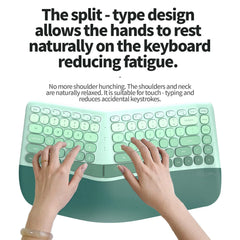 MOFii 1 Set Ergonomic Wireless Keyboard and Mouse Combo, Green Split Design Office Keyboard, 2.4G Wireless Connection, US QWERTY