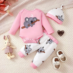 Newborn Baby Girl Clothing set Cute Koala Long Sleeve Top+ Pants+Hat 3PCS Outfits for 1-18 Months Infant Girl Spring&Autumn Wear