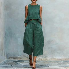 Spring Summer Vacation Outfits Woman 2026 Elegant O Neck Sleeveless Tank Top And Wide Leg Trousers Suit Casual Ruffle Loose Sets