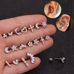 1PC Korean Stainless Steel Mini Zircon Cartilage Ear Stud Earrings for