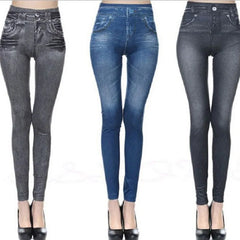 1pcs Women's Denim Print Leggings Females Fashion Slim Leggings Faux
