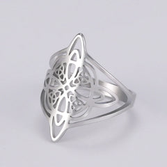 LIKGREAT Witch Knot Ring for Women Men Hollow Stainless Steel Finger Rings Celtic Vintage Amulet Protection Couple Jewelry Gifts