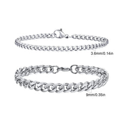 2pcs Men's Chain Bracelets, Stainless Steel Silver Gold Black Color