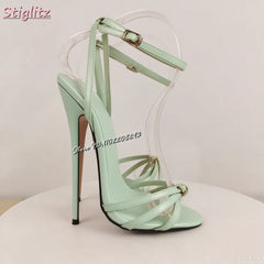Sexy Gold Cross-tied Sandals Open Toe Shallow Super High Heels Fashion Buckle Straps Stiletto Catwalk Women Shoes Summer 2025