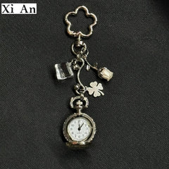 Original Hollow Heart Pocket Watch Chain Keychain Design Steampunk Clock Vintage Necklace Pendant Jewelry Watch Men Women Gift