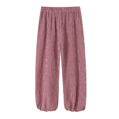 Women's Long Pants 2026 Summer New Style Red Plaid Drawstring Lantern Pants Long Pants Beach Vacation Casual Fashion