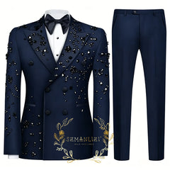 Fashion Burgundy Boy Suit Crystals Wedding Tuxedo Double Breasted Formal Child 2 Pieces Blazer Pants costume enfant garçon