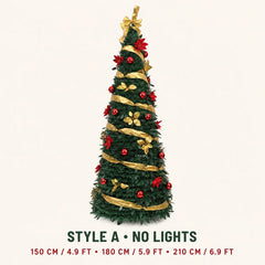 Retractable Foldable Pre‑decorated Christmas Tree with Ornaments Space Saving Storage Xmas Decoration for Holiday Indoor Gift