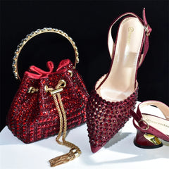 Doershow charming Shoes And Bag Matching Set With silver Hot Selling Women Italian Shoes And Bag Set For Party Wedding!  HAB1-9