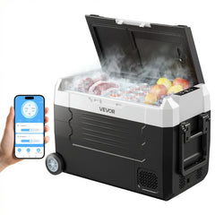SucceBuy 35L 45L 55L Car Refrigerator Compressor Electric Cooler, -4°F to 68°F Truck Refrigerator with APP Control Wheels & Dual