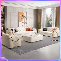 Modern Luxury White Leather Chesterfield Sofa Tufted Couch Living Room Furniture 3 Seater Loveseat Hotel Villa Sponge Filled