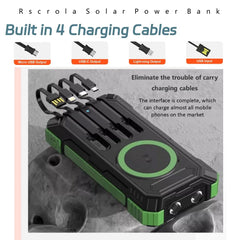 Solar Power Bank 38000mAh, Portable Solar External Battery Pack Built-in 4 Cable, 22.5W Portable Charger for Camping and Outdoor