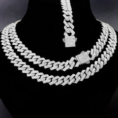 Iced Out Cuban Link Chain 14MM Prong Rhombus Diamond Cuban Chain Hip Hop Choker Necklaces Women Men Jewelry Wholesale