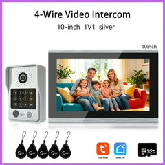 ANJIELO 4-Wire Video Intercom System with 10-inch Touch Screen 5-in-1 Unlock Tuya Smart APP Control IP65 Waterproof Night Vision