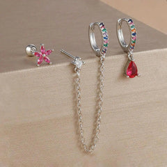 3PCS Set Stainless Steel Crystal CZ Butterfly Ear Stud Earring Gold