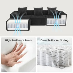 110” Sectional Couches for Living Room, 3 Seat Grey Corduroy Convertible Boneless Couches Sofa Bed with Pillows,, Customized