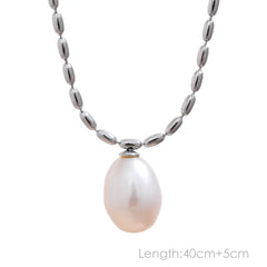 Yhpup Tarnish Free Natural Pearl Beads Chic Exquisite Necklace Thin Chain Stainless Steel Minimalist Charm Collar Jewelry Women