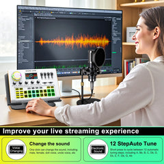 Tenlamp Y300-P15B Professional Podcast Equipment Bundle Kit for 4 People, Studio Sound Card with 3.5mm Condenser Mic  for PC Smartphone Laptop Computer , Live Audio Mixer Voice Changer for Streaming Singing Gaming Recording V