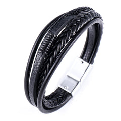 Multi Layer Braided Rope Bracelets for Men,Classic Handmade PU Leather Wristband with Magnetic Buckle,Trendy Punk Jewelry Gift