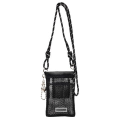 Cute Korean Nylon Mesh Wallet Teenager Hollow Shoulder Purse Bags Crossbody Solid Color Mobile Phone Bag Travel