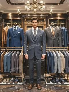 2-Piece Luxury Suit Set for Men, Jacket and Pants Double Breasted Suit