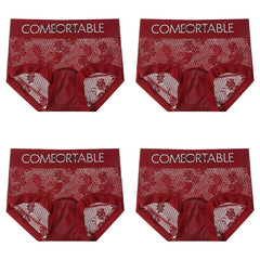 4PCS Women Seamless Panties Transparent Briefs Plus Size Lace Antibacterial Panties