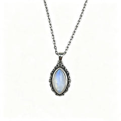 Vintage 925 Sterling Silver Necklaces with Natural Moonstone 12*6MM Simple Pendant Necklaces Party Fine Jewelry For Women Men