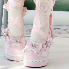 Original Sweet Lolita High Heels Big Size 42 Japanese Style Cosplay Women Leather Shoe Red Rhinestone Street Y2k Shoes Girl Cute