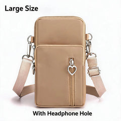 Waterproof Nylon Mini Crossbody Phone Bag for Women Heart Metal Zipper Multi Compartment Shoulder Arm Bag Phone Purse Wallet
