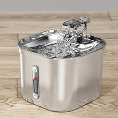 Cat Water Fountain 2.2L 304 Stainless Steel Three Gears Adjustable Inside Filters Silent Water Pump for Pet to Drink Water